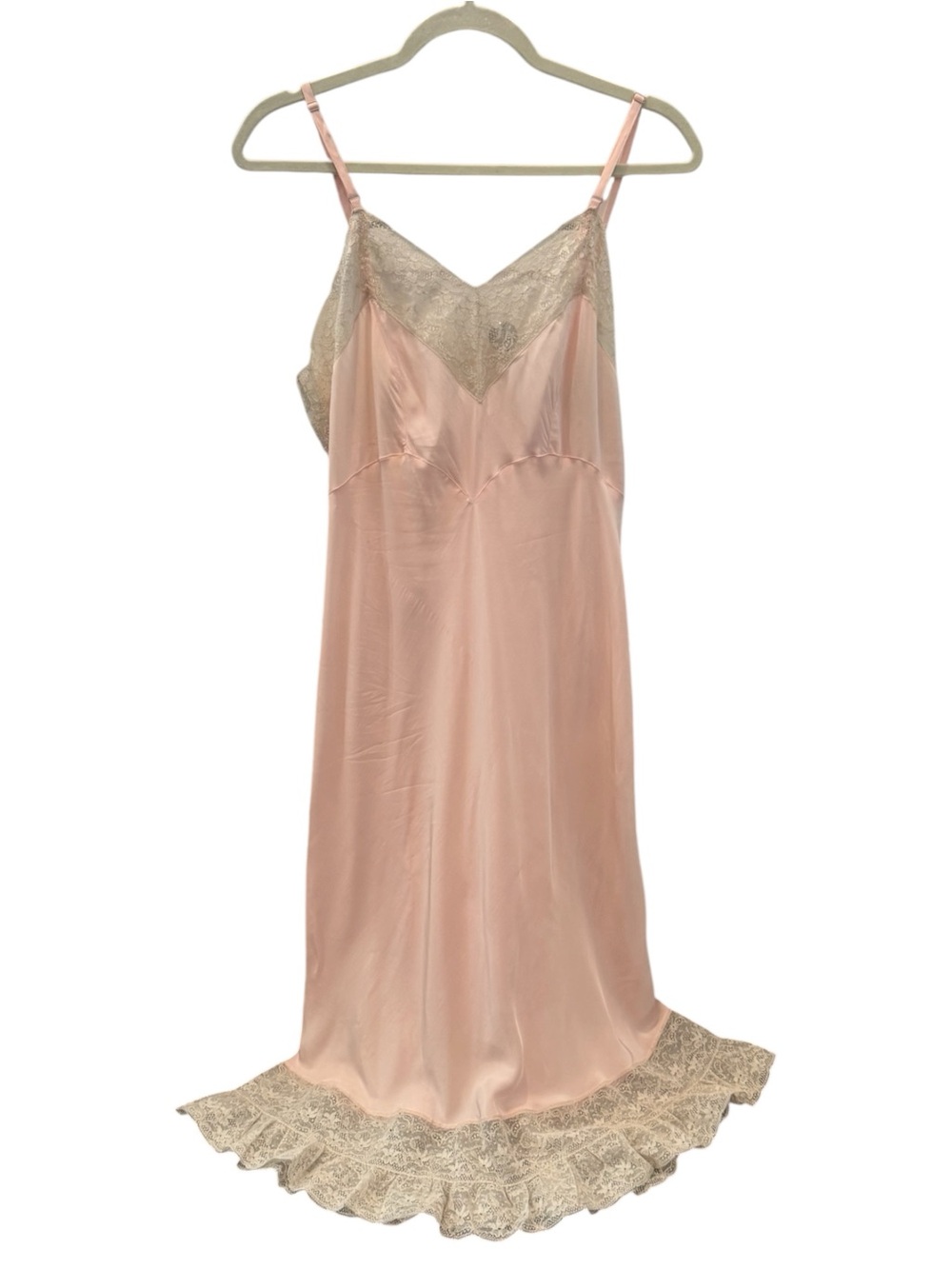 1940s Silky Rayon Pink Ivory Lace Skycharmer Skylon Vintage Full Slip Dress 18 L - Picture 4 of 13